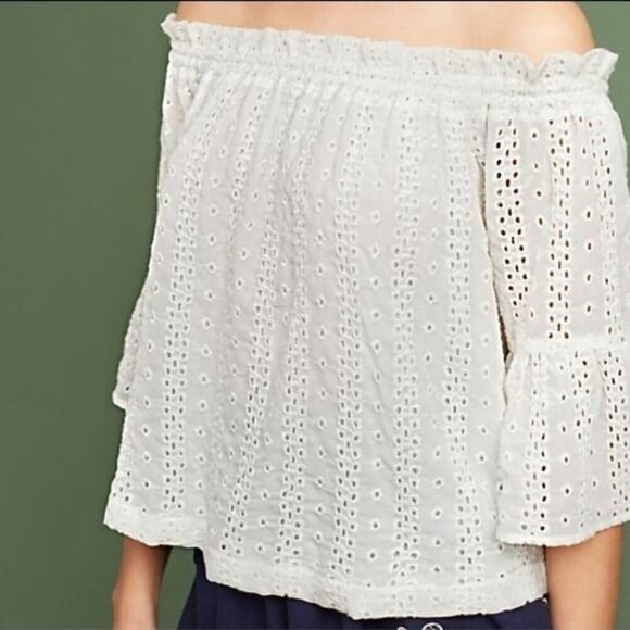 Anthropologie ✦ Floreat Angelique Blouse ✦ Off-Shoulder Eyelet ✦ White Cotton XS - Picture 3 of 6